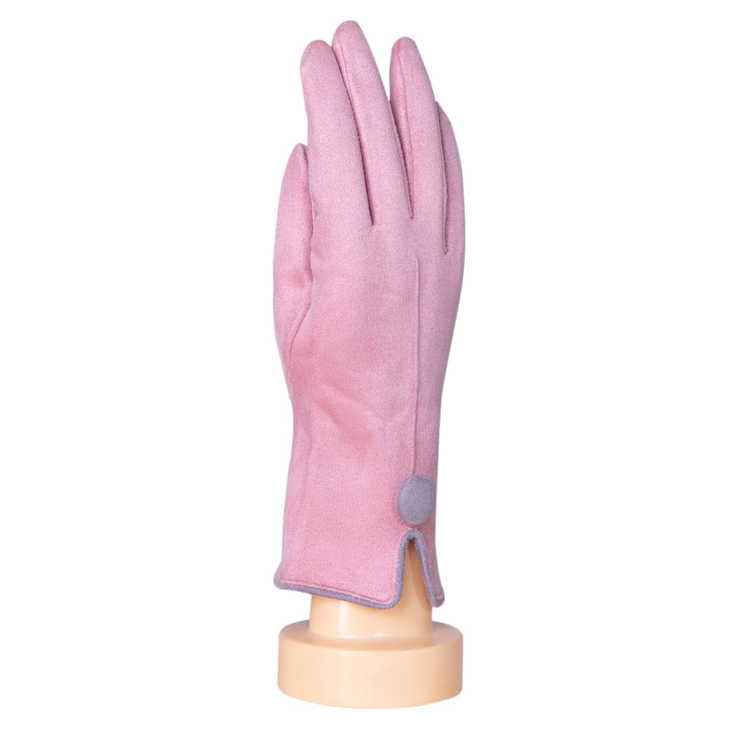THSG1070: Pink: One Button Grey Border Gloves