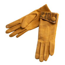 Load image into Gallery viewer, THSG1072: Mustard: Cuff Snake Print Button Gloves - J'adore Gifts 
