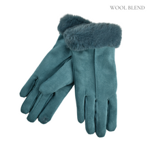Load image into Gallery viewer, THSG1095: Teal: Faux Fur Double Layer Gloves
