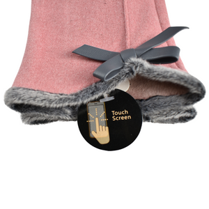 THSG1099: Pink: Faux Fur Trim Bow Gloves