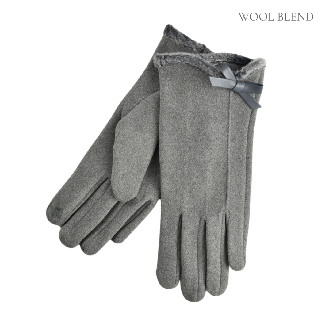 THSG1100: Grey: Faux Fur Trim Bow Gloves