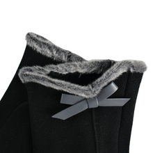 Load image into Gallery viewer, THSG1101: Black: Faux Fur Trim Bow Gloves
