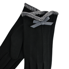 Load image into Gallery viewer, THSG1101: Black: Faux Fur Trim Bow Gloves
