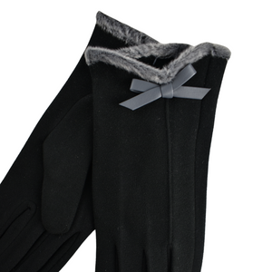 THSG1101: Black: Faux Fur Trim Bow Gloves
