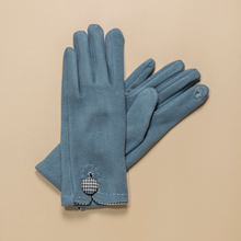 Load image into Gallery viewer, THSG1126: Teal: Houndstooth Button Border Gloves
