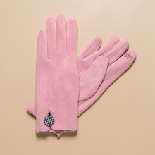 Load image into Gallery viewer, THSG1128: Pink: Houndstooth Button Border Gloves
