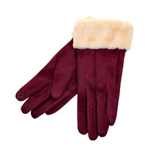 Load image into Gallery viewer, THSG1161: Burgundy: Faux Fur Double Layer Gloves
