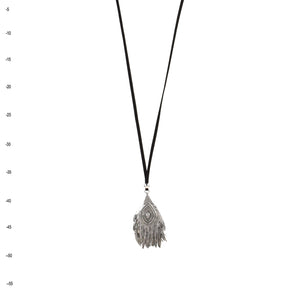 Peacock Feather Pendant: Suede Leather Necklace | Silver
