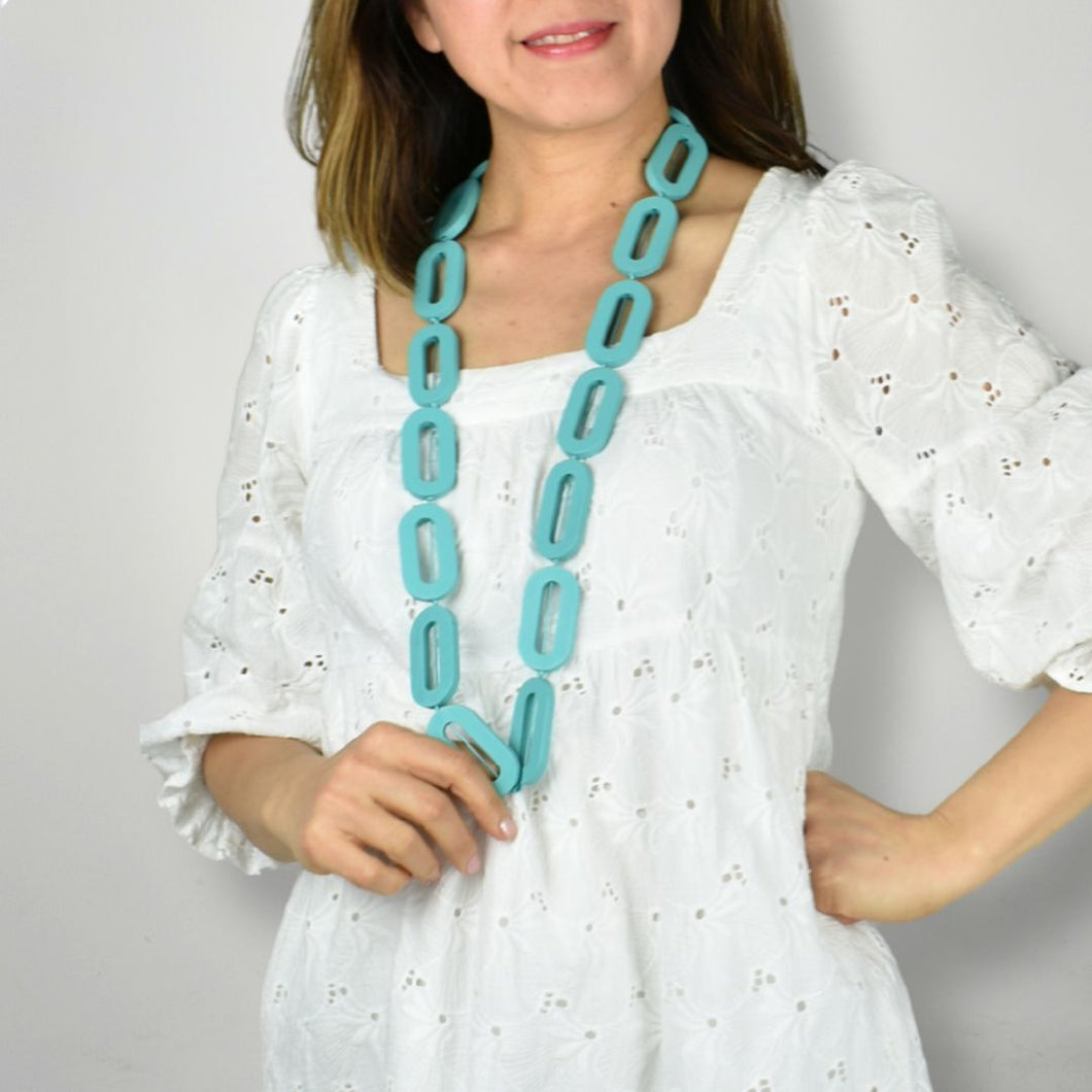 THSJ1276: Teal Green: Chunky Wooden Necklace