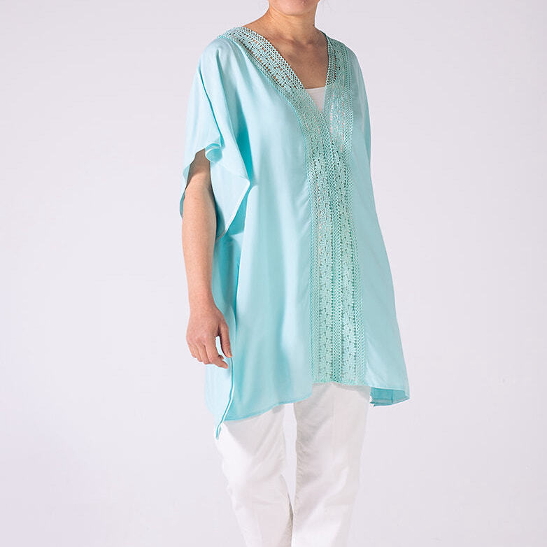 THSK1057: Baby Blue: Lace Kaftan Top