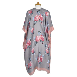 THSK1063: Grey: Floral Print Kimono