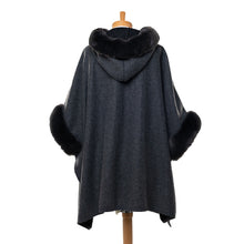 Load image into Gallery viewer, THSP1041: Dark Grey: Faux Fur Hooded Poncho
