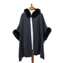 Load image into Gallery viewer, THSP1041: Dark Grey: Faux Fur Hooded Poncho
