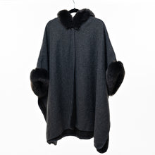 Load image into Gallery viewer, THSP1041: Dark Grey: Faux Fur Hooded Poncho
