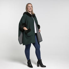 Load image into Gallery viewer, THSP1044: Green: Faux Fur Plain Sleeve Cape Coat
