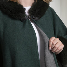 Load image into Gallery viewer, THSP1044: Green: Faux Fur Plain Sleeve Cape Coat
