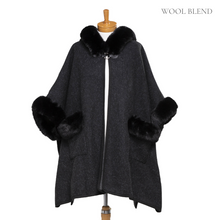 Load image into Gallery viewer, THSP1045: Black: Faux Fur Plain Sleeve Cape Coat
