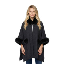 Load image into Gallery viewer, THSP1045: Black: Faux Fur Plain Sleeve Cape Coat - J'adore Gifts 
