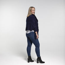 Load image into Gallery viewer, THSP1053: Navy: Faux Fur Plain Sleeve Cape Wrap

