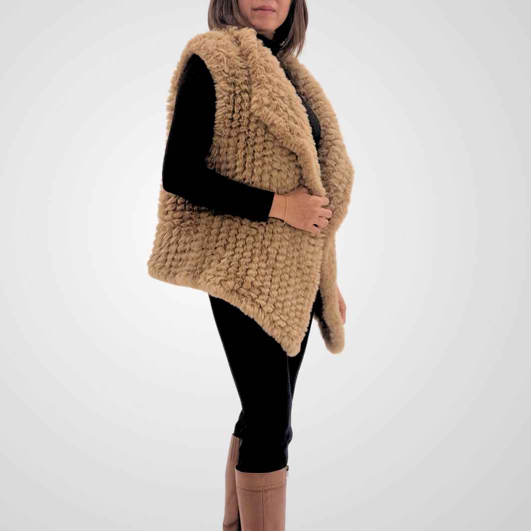 THSP1060: Camel: Plush Faux Fur Vest