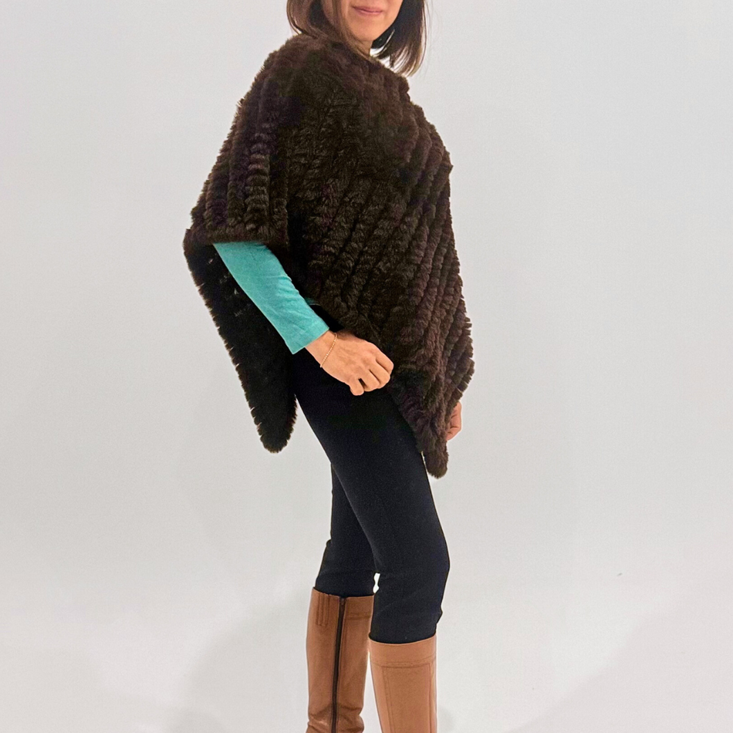 THSP1065: Brown: Plush Faux Fur Poncho