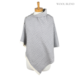 Herringbone w Button Poncho | Grey