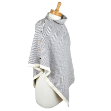 Load image into Gallery viewer, Herringbone w Button Poncho | Grey
