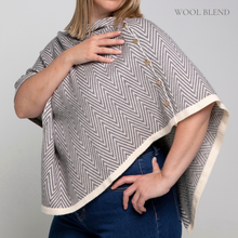 Load image into Gallery viewer, Herringbone w Button Poncho | Grey
