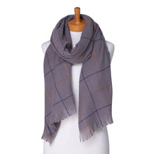 Load image into Gallery viewer, THSS2380: Grey: Line Check Scarf
