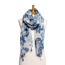Load image into Gallery viewer, THSS2460: Blue: Butterfly Garden Scarf

