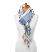 Load image into Gallery viewer, THSS2511: Brown Blue: Classic Plaid Scarf
