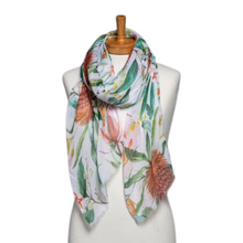 Load image into Gallery viewer, THSS2568: White: Native Australian Flower Scarf
