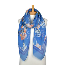 Load image into Gallery viewer, THSS2589: Blue: Double Border Floral Scarf - J'adore Gifts 
