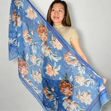 Load image into Gallery viewer, THSS2589: Blue: Double Border Floral Scarf - J'adore Gifts 
