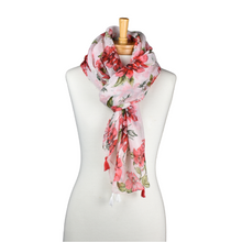 Load image into Gallery viewer, THSS2596: White: Buttercup Flower Tassel Scarf
