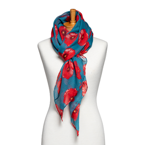 THSS2603: Teal: Medium Poppies Scarf