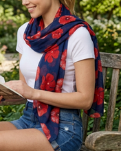 Load image into Gallery viewer, THSS2604: Navy: Medium Poppies Scarf
