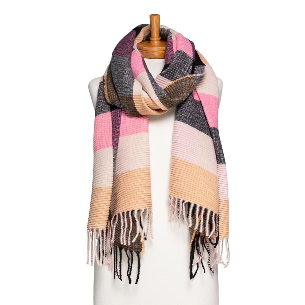 THSS2754: Pink: Crimped Plaid Scarf