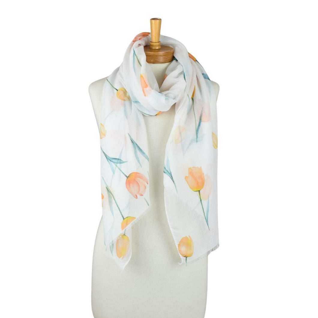 THSS2795: Orange: Blooming Tulips Scarf