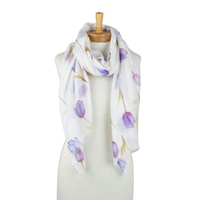 Load image into Gallery viewer, THSS2796: Purple: Blooming Tulips Scarf
