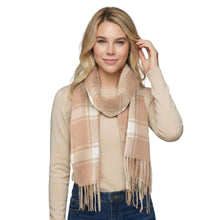 Load image into Gallery viewer, THSS2810: Brown: Checked Fringe Scarf
