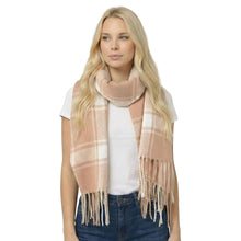 Load image into Gallery viewer, THSS2810: Brown: Checked Fringe Scarf
