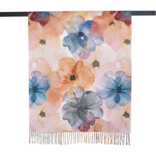 Load image into Gallery viewer, THSS2823: Brown Teal: Watercolour Floral Fringed Scarf
