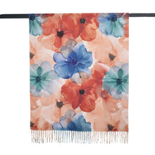 Load image into Gallery viewer, THSS2824: Blue Pink: Watercolour Floral Fringed Scarf
