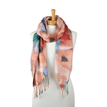 Load image into Gallery viewer, THSS2824: Blue Pink: Watercolour Floral Fringed Scarf
