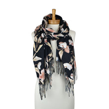 Load image into Gallery viewer, THSS2859: Black: Magnolia Garden Scarf
