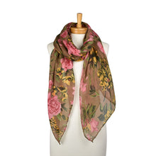Load image into Gallery viewer, THSS2882: Brown: Peony Rose Garden Scarf
