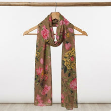Load image into Gallery viewer, THSS2882: Brown: Peony Rose Garden Scarf
