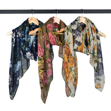 Load image into Gallery viewer, THSS2882: Brown: Peony Rose Garden Scarf
