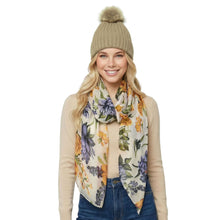 Load image into Gallery viewer, THSS2883: Milk White: Peony Rose Garden Scarf
